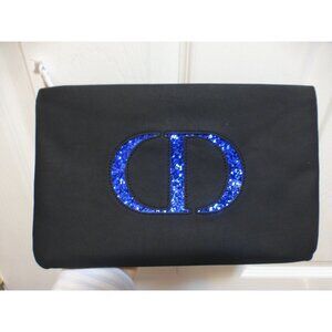 Dior BLUE GLITTER LOGO COSMETIC Makeup Evening BAG Trousse pouch NIB